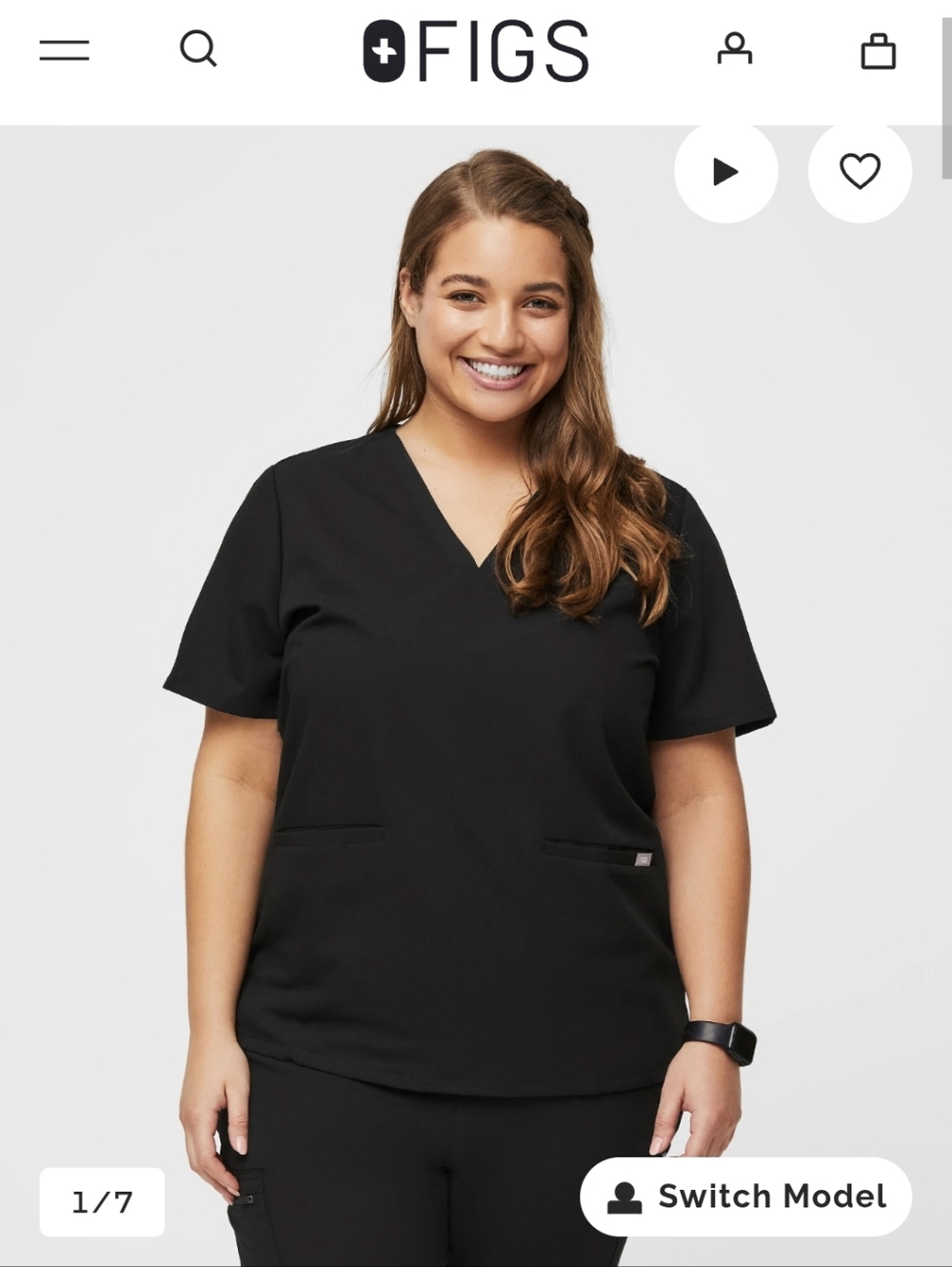 Figs Women's Black V-Neck Scrub Top
